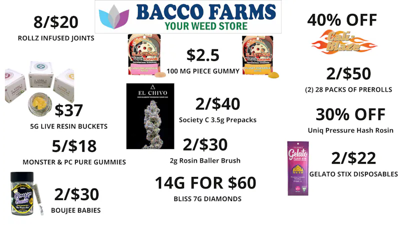 Bacco Farms Deals At Bacco Farms 4-23 through 4/27