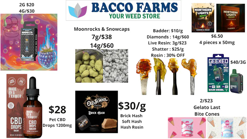 Bacco Farms Chocolates, Disposables, & High THC