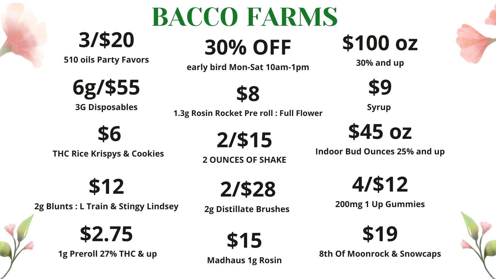Bacco Farms Delivery Bacco Farms June Deals