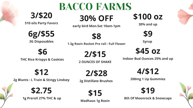 Bacco Farms Delivery Bacco Farms June Deals