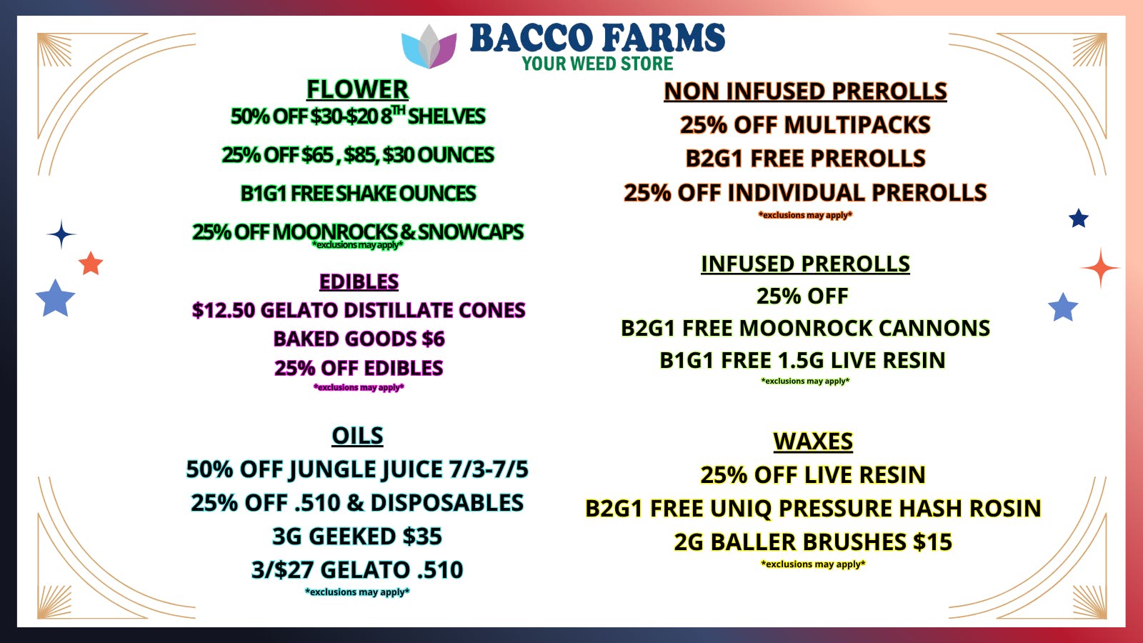 Bacco Farms BACCO FARMS FOURTH OF JULY