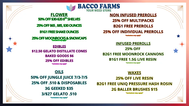 Bacco Farms Delivery BACCO FARMS FOURTH OF JULY