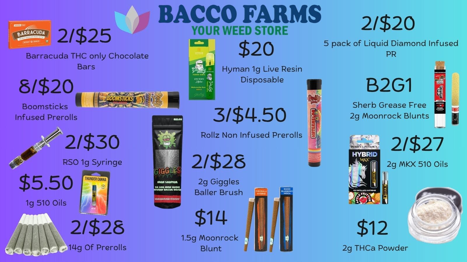 Bacco Farms Delivery Deals on Goodies