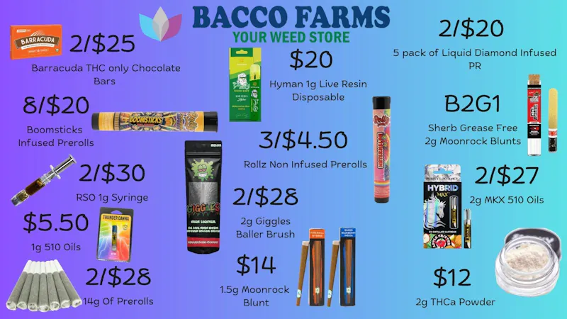 Bacco Farms Delivery Deals on Goodies