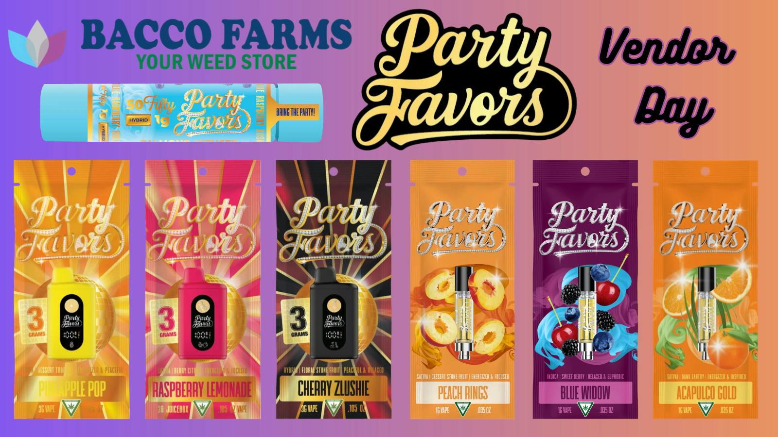 Bacco Farms Delivery Party Favors Vendor Day October 24th