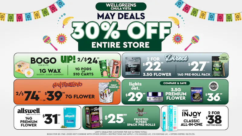 Wellgreens - Chula Vista - Marijuana Weed Dispensary May Deals: 30% off + More!
