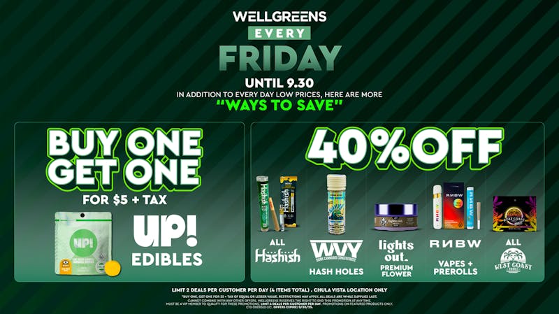Wellgreens - Chula Vista - Marijuana Weed Dispensary Every Friday until 09/30