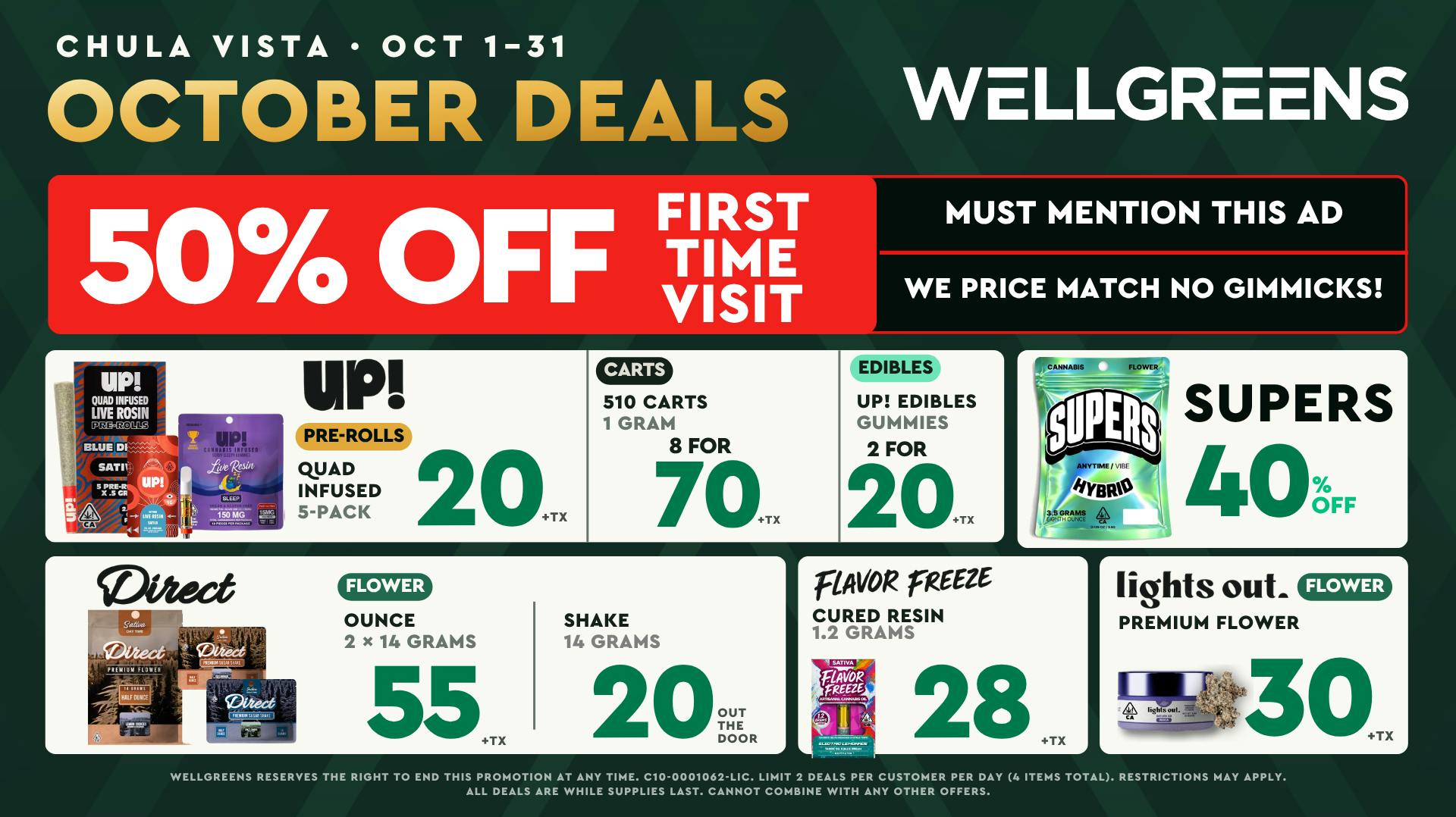 Wellgreens - Chula Vista - Marijuana Weed Dispensary October Deals 10/1-10/31