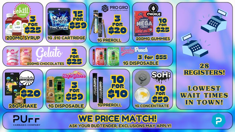 PUFF Monroe - RECREATIONAL 21+ NOW OPEN! !DEALS FOR EVERYBODY!