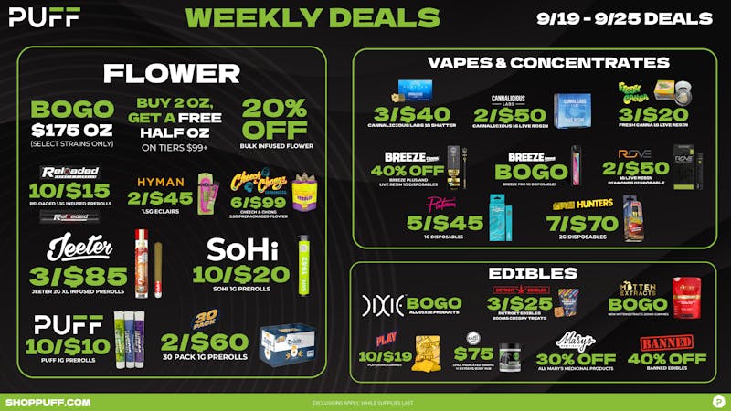 PUFF Traverse City - RECREATIONAL 21+ WEEKLY DEALS!!!!!!