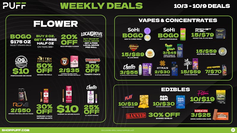 PUFF Sturgis - RECREATIONAL 21+ WEEKLY SPECIAL DEALS! 🔥🎆