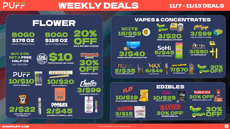 PUFF Oscoda - RECREATIONAL 21+ Oscoda Puff Weekly Deals