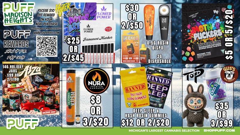 PUFF Madison Heights - Recreational 21+ ❄️TIS' THE SEASON OF SAVINGS❄️