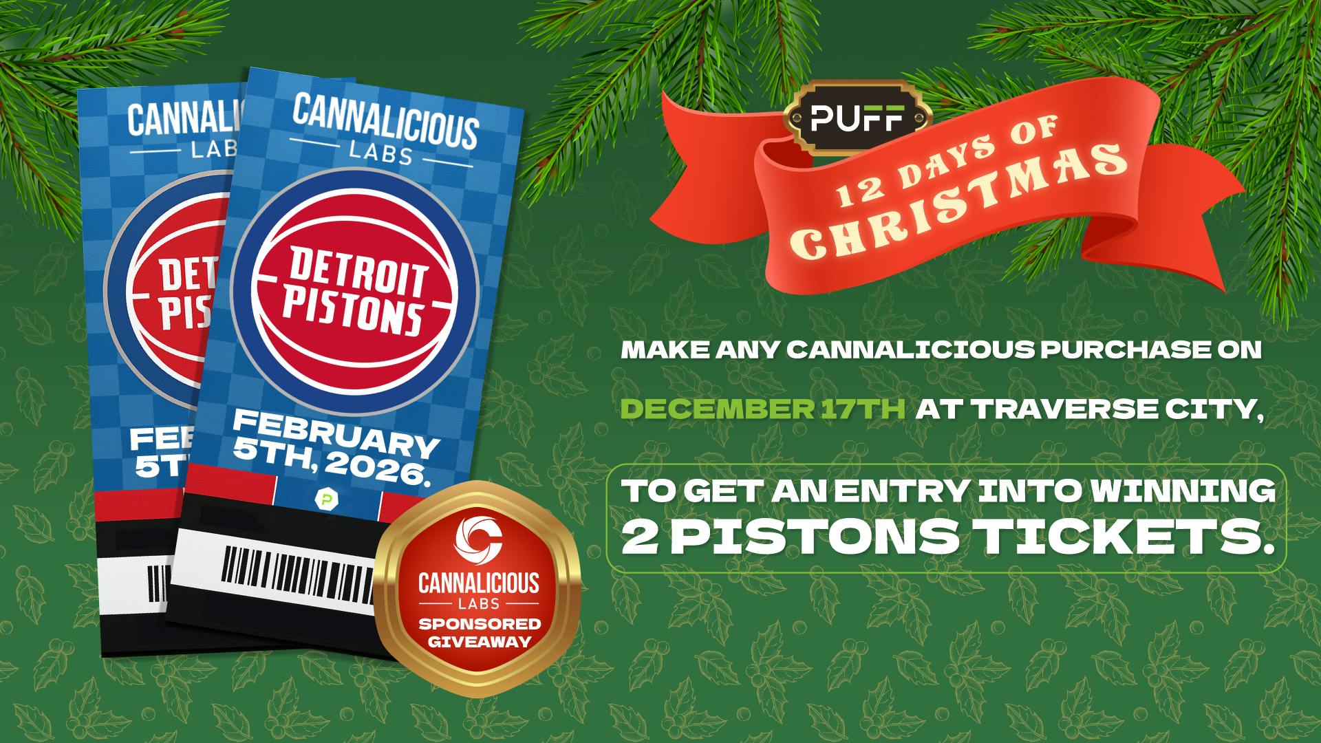 PUFF Traverse City - RECREATIONAL 21+ PISTONS TICKETS GIVEAWAY!!!