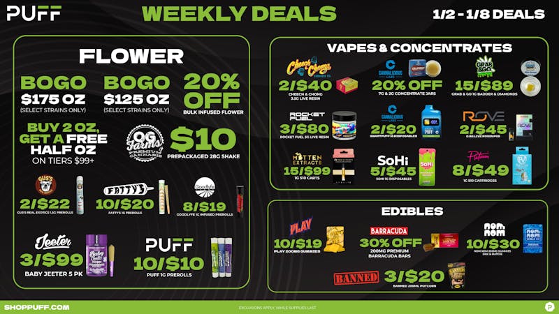 PUFF Sturgis - RECREATIONAL 21+ WEEKLY SPECIAL DEALS! 🔥🎆