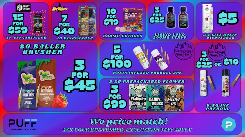 PUFF Monroe - RECREATIONAL 21+ NOW OPEN! 🔥 PUFF PICKS 🔥