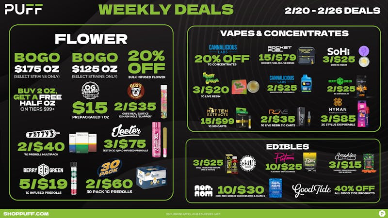 PUFF Monroe - RECREATIONAL 21+ NOW OPEN! 🔥Puff's Weekly Deals 2/20-2/26🔥
