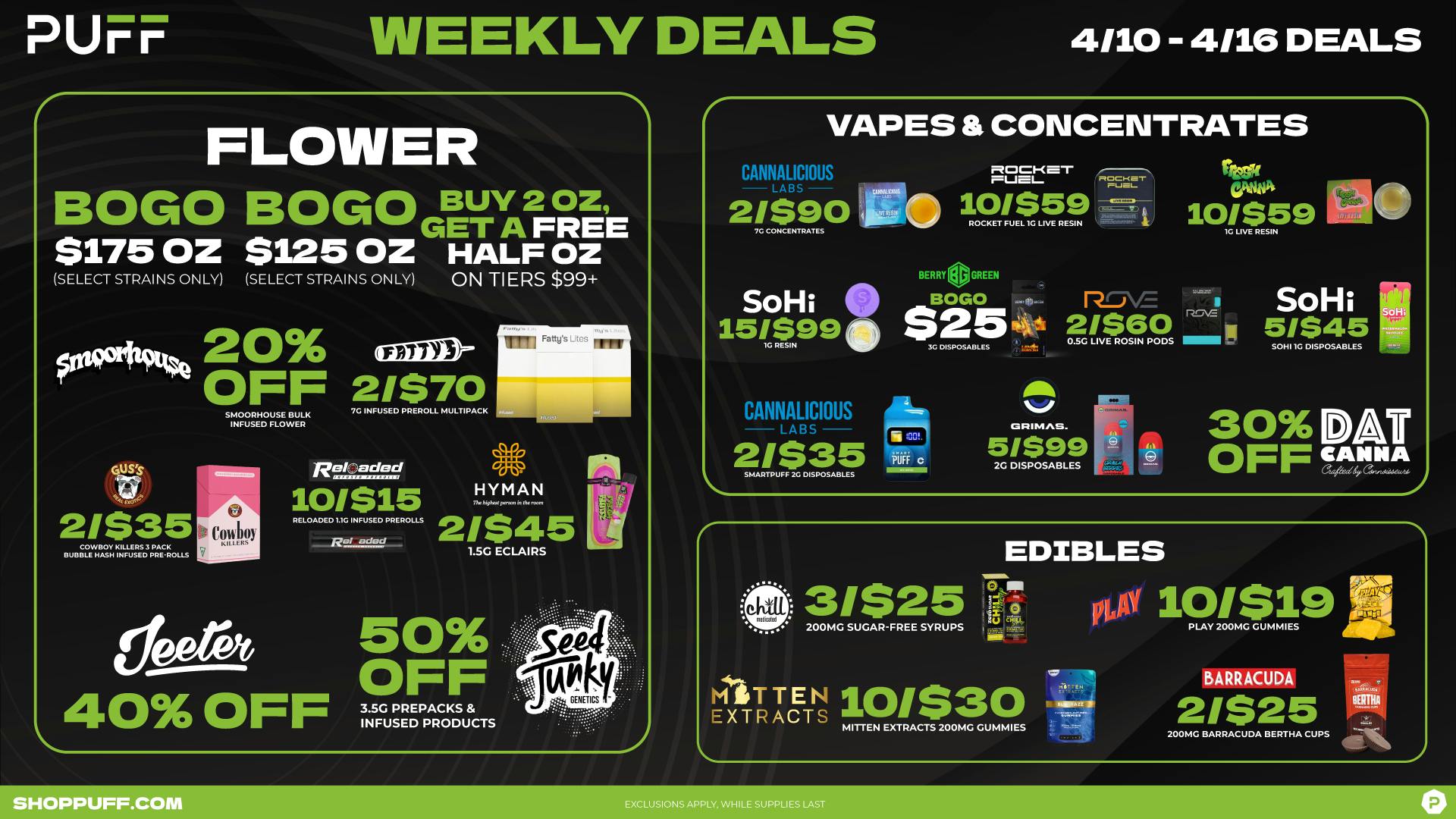 PUFF Traverse City - RECREATIONAL 21+ WEEKLY DEALS!!!!!!