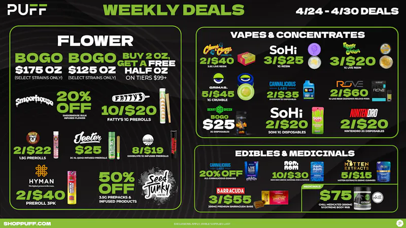 PUFF Oscoda - RECREATIONAL 21+ Puff Oscoda- Weekly Deals 4/24 to 4/30!