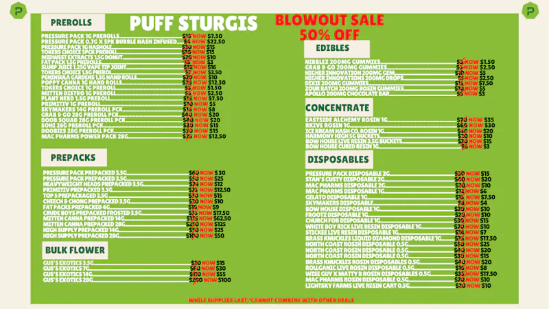 PUFF Sturgis - RECREATIONAL 21+ 🚨50% OFF BLOWOUT SALE!