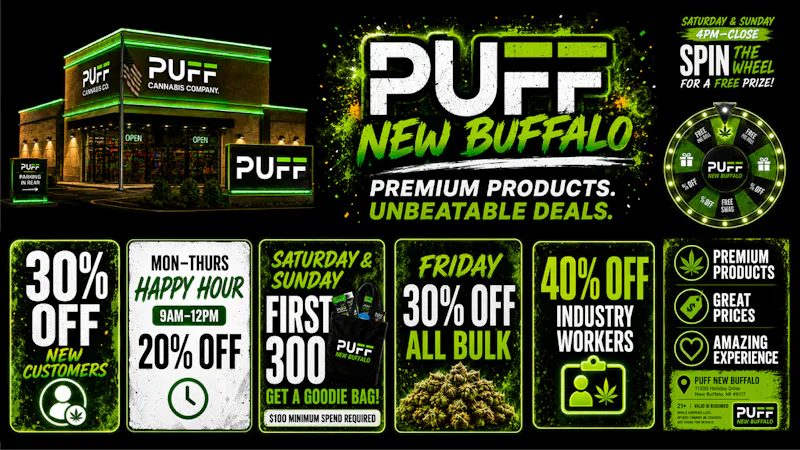 PUFF New Buffalo - RECREATION 21+ -NOW OPEN! SATURDAY AND SUNDAY GOODIE BAGS