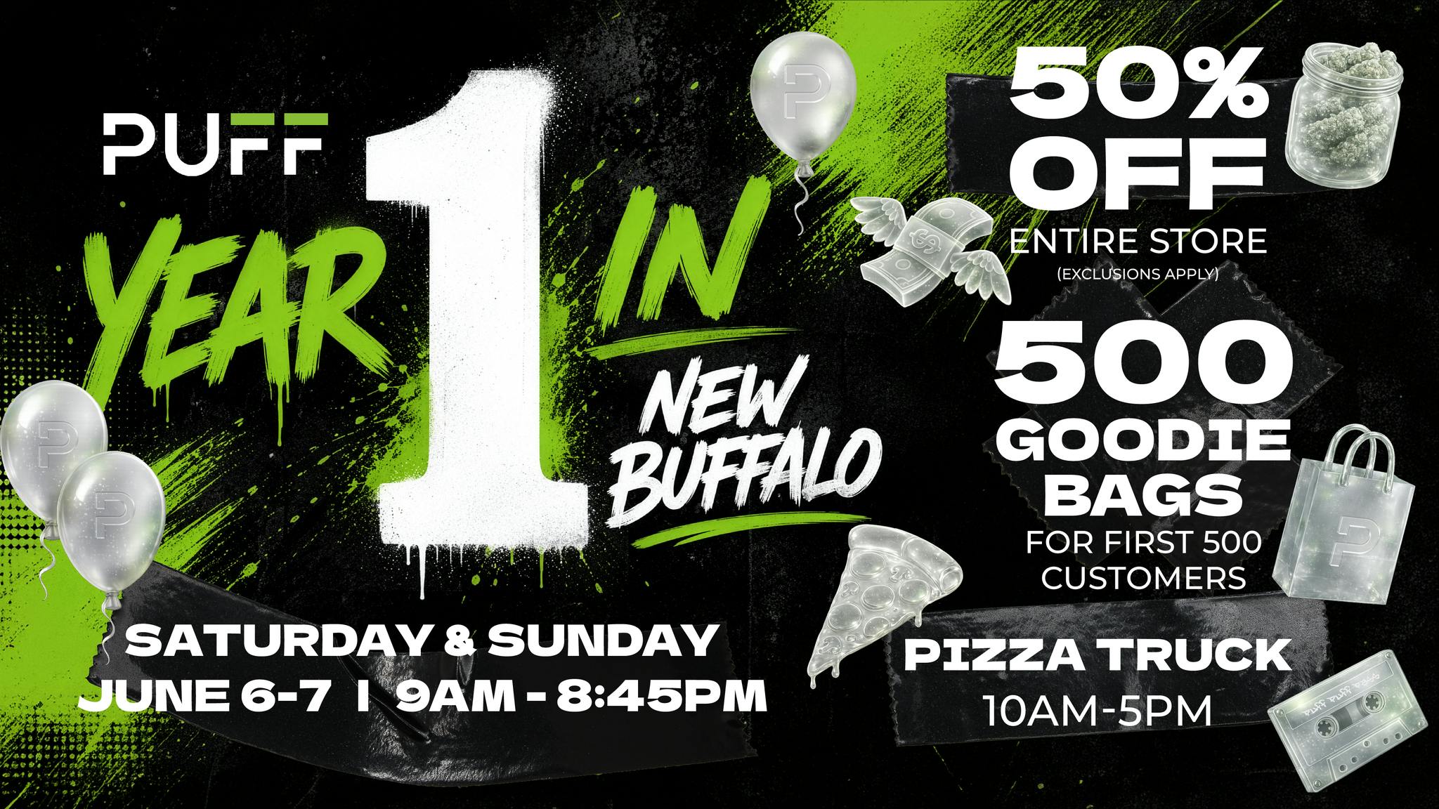 PUFF New Buffalo - RECREATION 21+ -NOW OPEN! 1 YEAR ANNIVERSARY JUNE 6 AND 7! UP TO 50%OFF!!!!