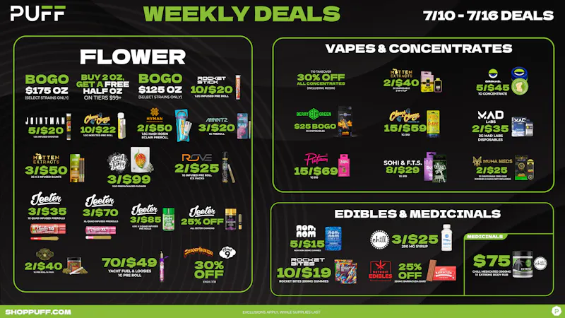 PUFF Oscoda - RECREATIONAL 21+ Puff Oscoda- Weekly Deals 7/10 - 7/16