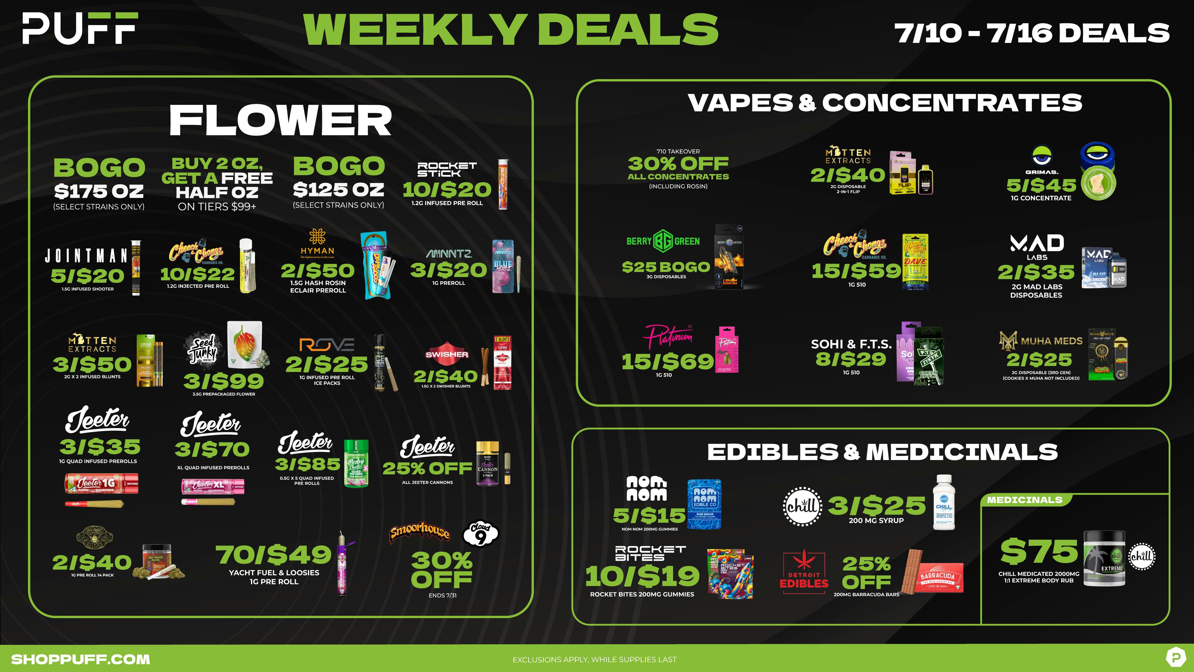PUFF Monroe - RECREATIONAL 21+ NOW OPEN! 🔥🔥PUFF'S WEEKLY DEALS 7/10 - 7/16🔥🔥