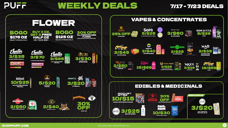 PUFF Monroe - RECREATIONAL 21+ NOW OPEN! 🔥🔥PUFF'S WEEKLY DEALS 7/17 - 7/23🔥🔥