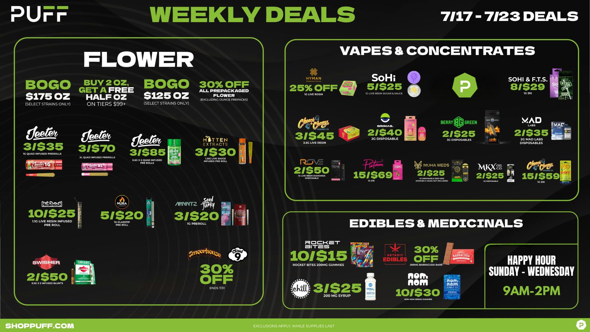 PUFF Monroe - RECREATIONAL 21+ NOW OPEN! 🔥🔥PUFF'S WEEKLY DEALS 7/17 - 7/23🔥🔥