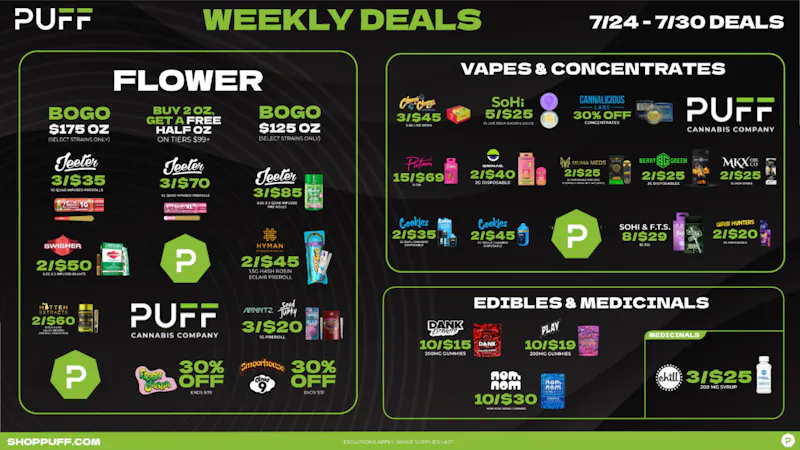 PUFF Bay City - RECREATIONAL 21+ 🔥🔥PUFF'S WEEKLY DEALS 7/24 - 7/30🔥🔥