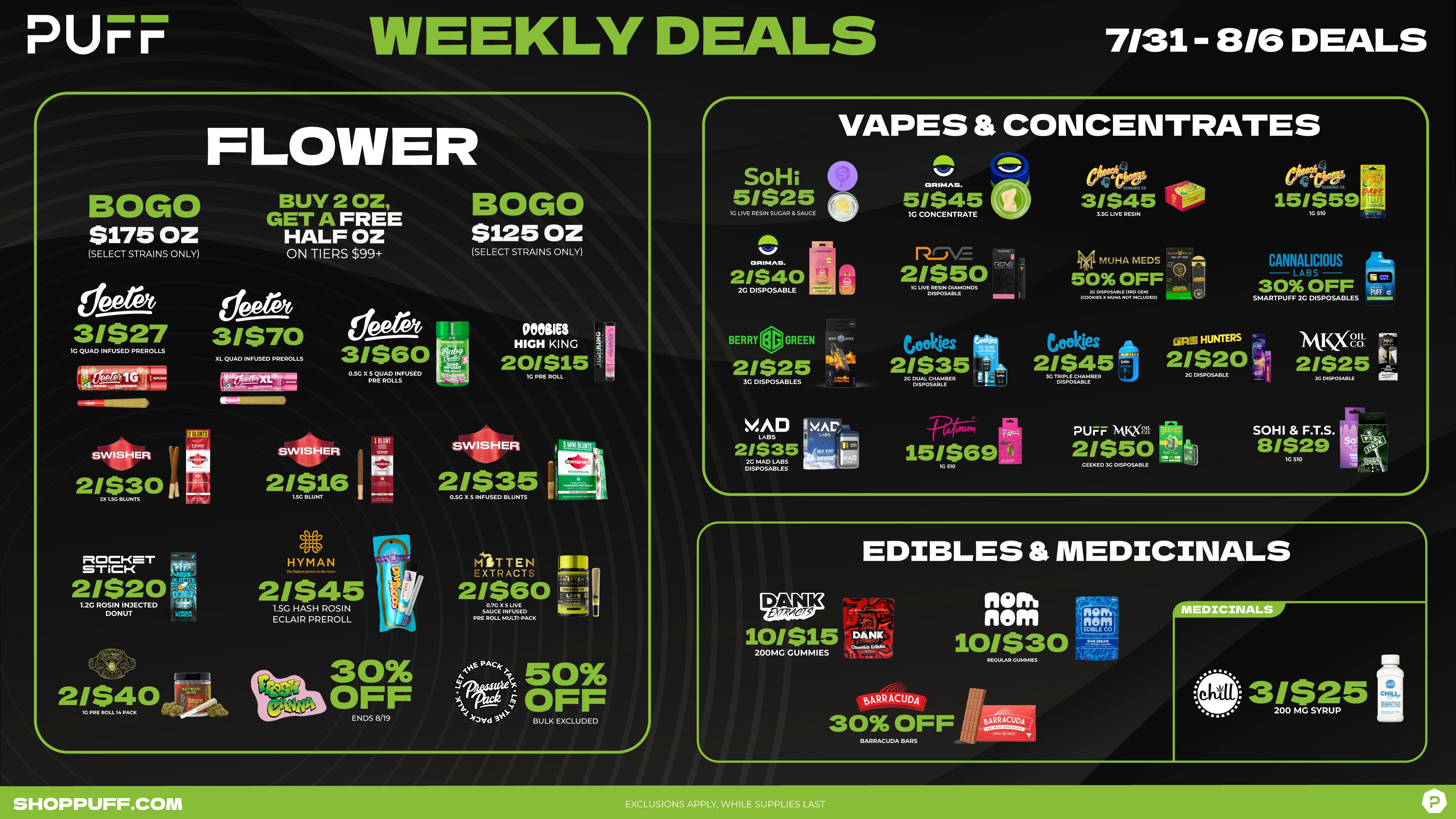 PUFF Traverse City - RECREATIONAL 21+ WEEKLY DEALS!!!!!
