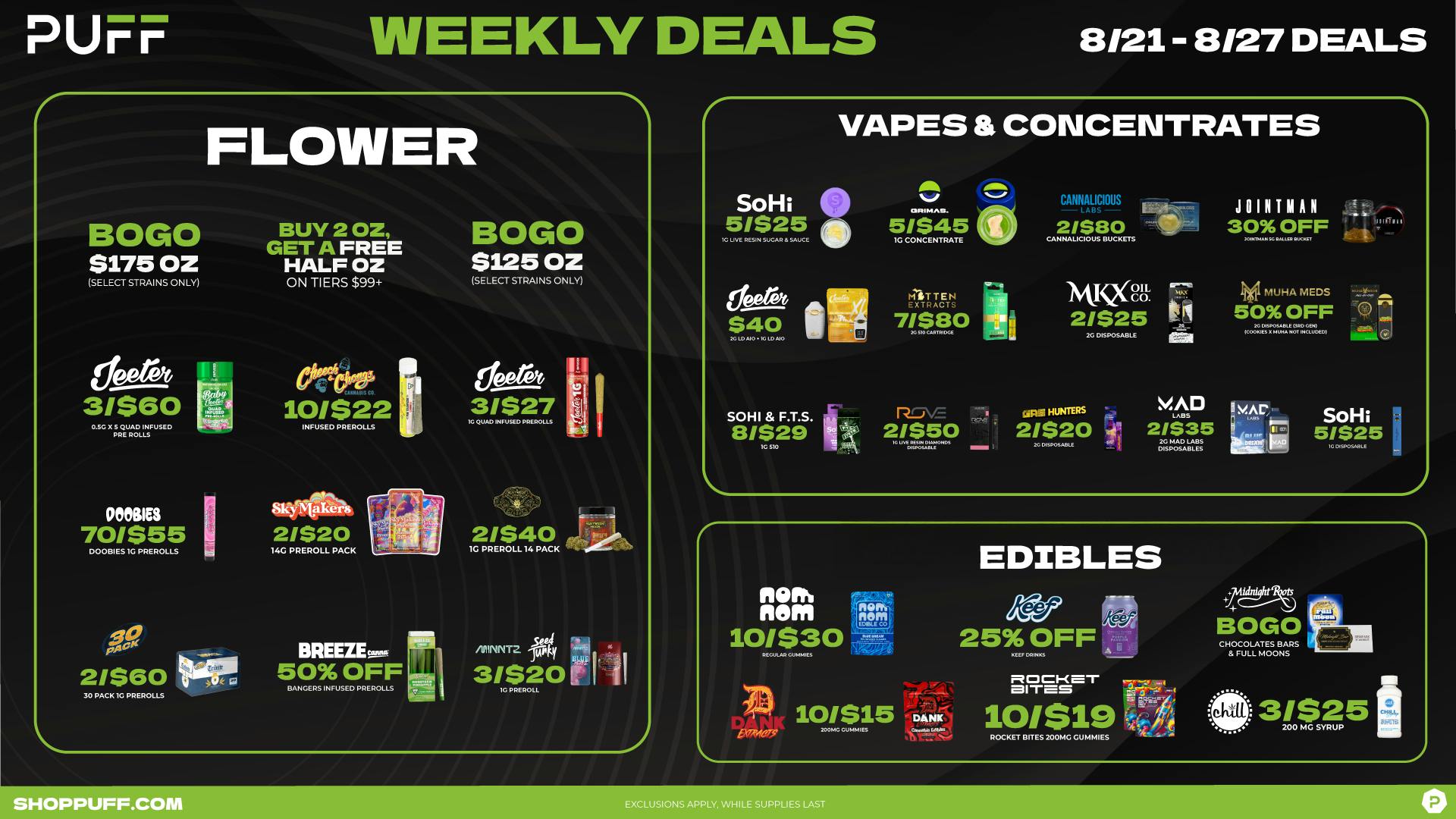 PUFF Traverse City - RECREATIONAL 21+ 💚Puff Weekly Deals 8/21-8/27 💚