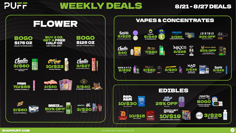 PUFF New Buffalo - RECREATION 21+ -NOW OPEN! 💚Puff Weekly Deals 8/21-8/27 💚