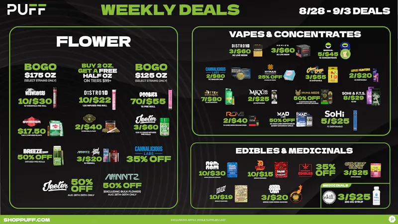 PUFF Madison Heights - Recreational 21+ 💚Puff Weekly Deals 8/28-9/3💚
