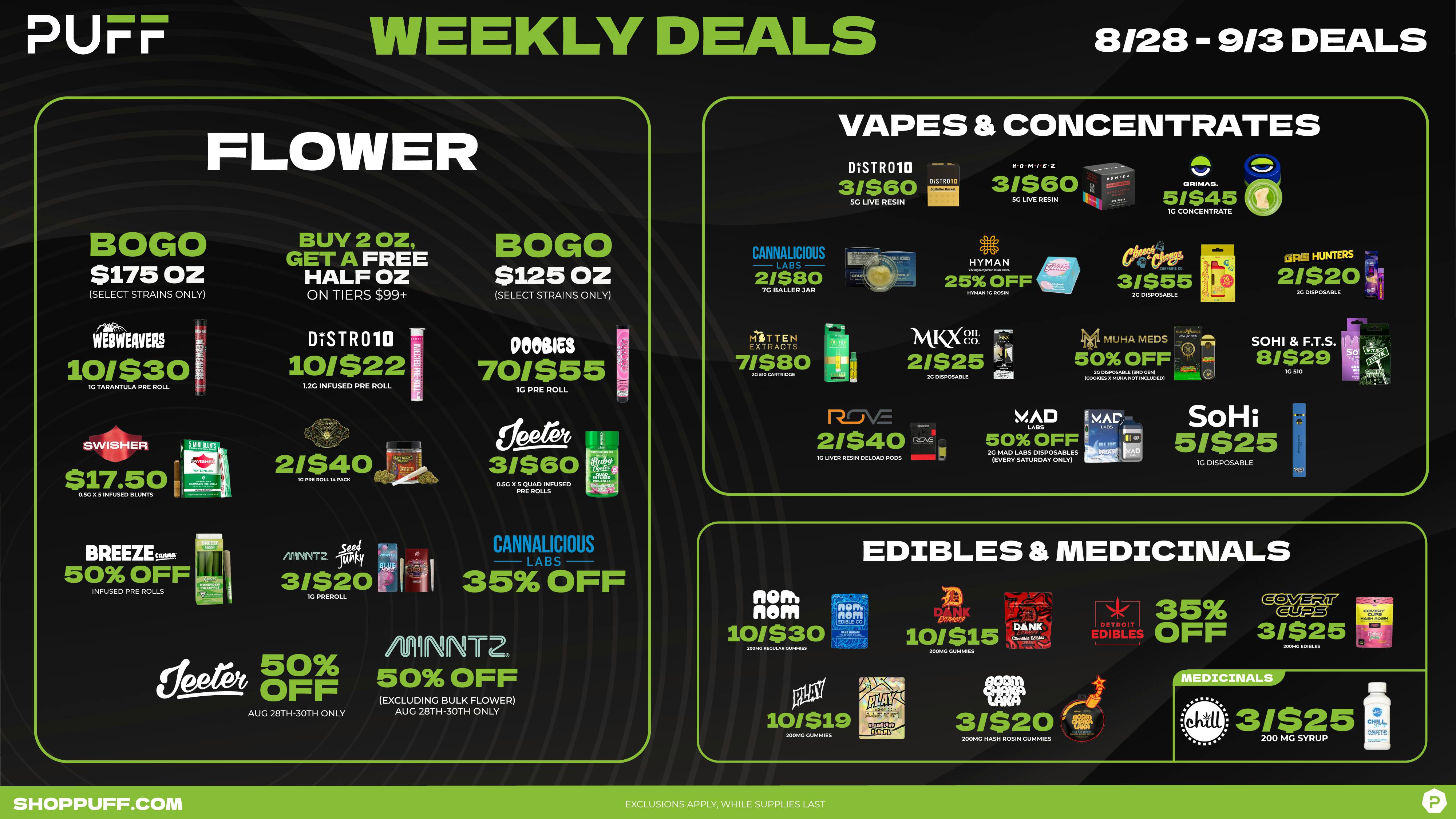 PUFF Monroe - RECREATIONAL 21+ NOW OPEN! 💚💨Puff's Weekly Deals 8/28-9/3 💨💚