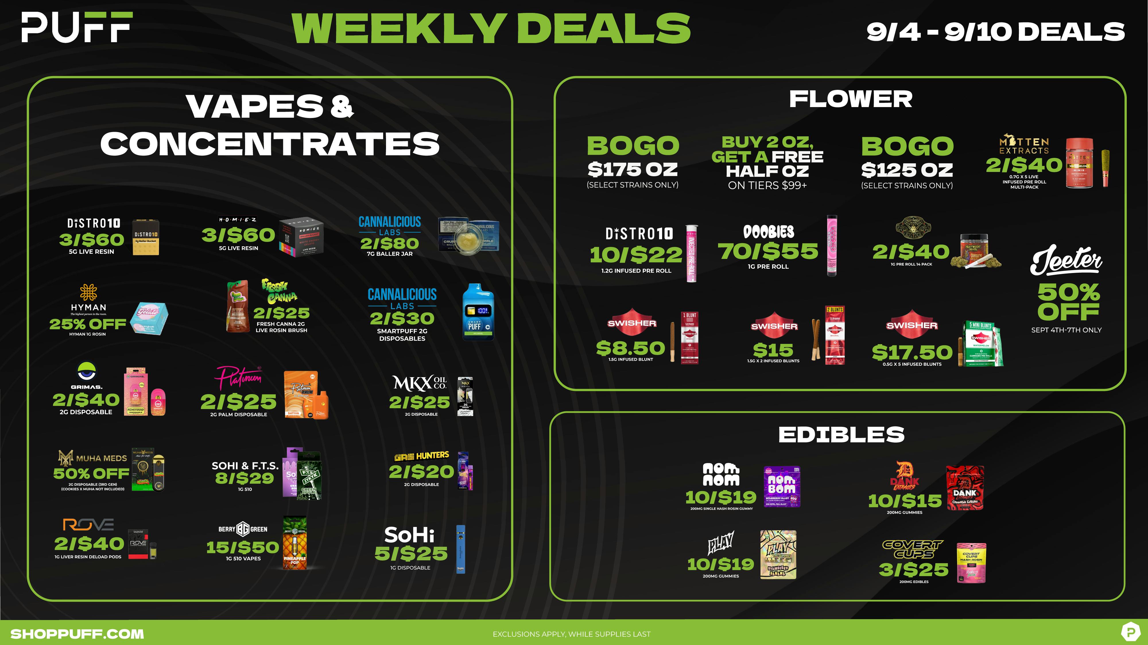 PUFF Madison Heights - Recreational 21+ Puff's Weekly Deals 9/4-9/10