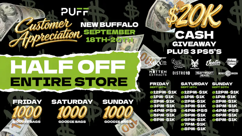 PUFF New Buffalo - RECREATION 21+ -NOW OPEN! HALF OFF ENTIRE STORE SEPT 18-20TH