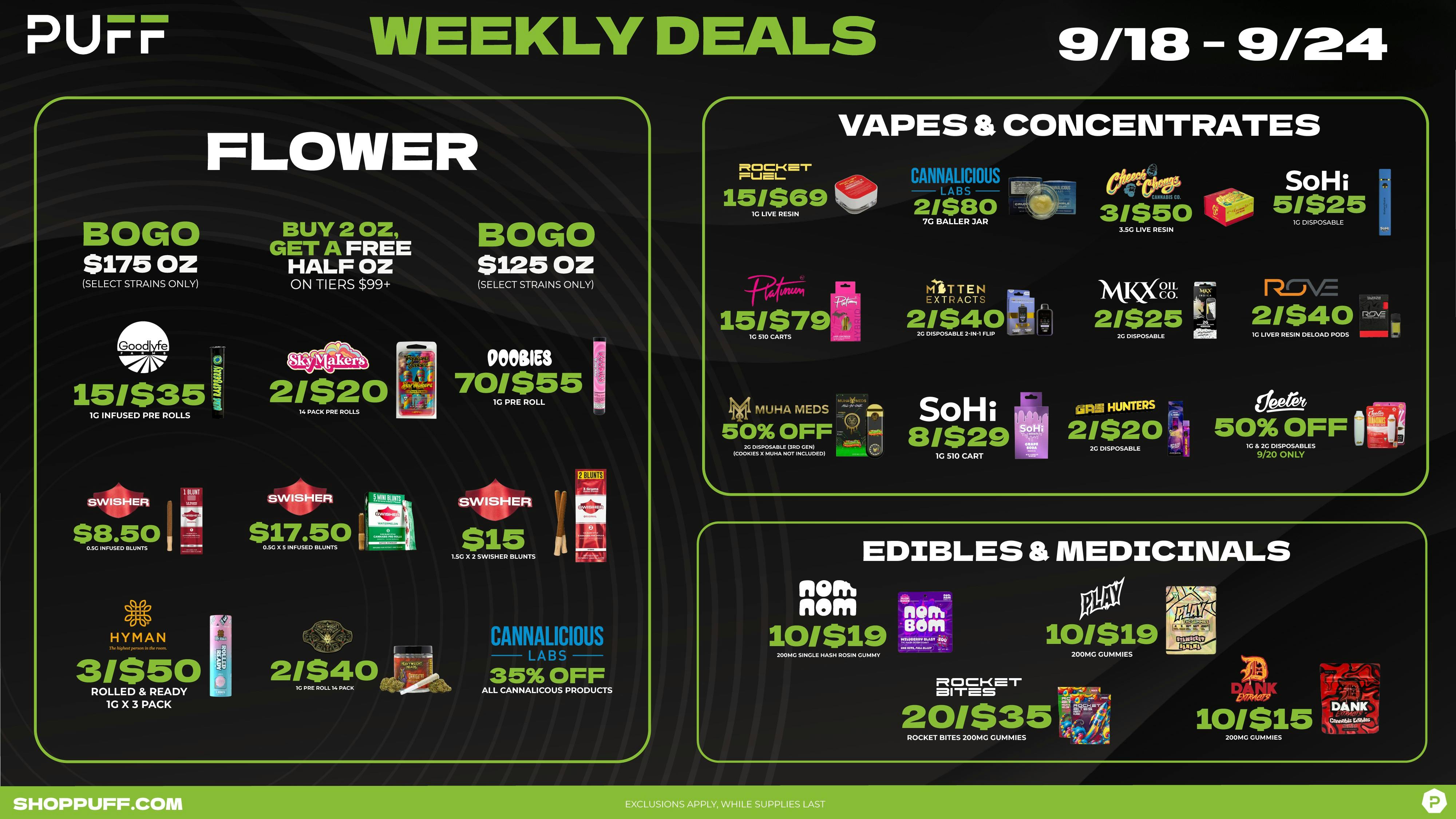 PUFF Madison Heights - Recreational 21+ 💚💨Puff's Weekly Deals 9/18-9/24 💨💚