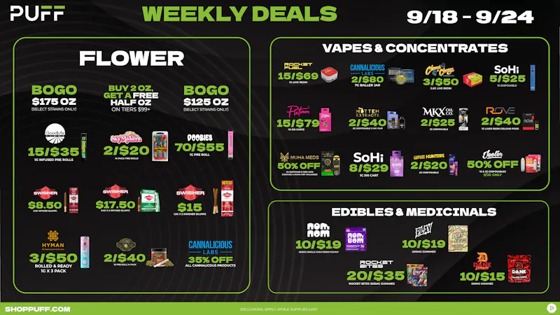 PUFF Monroe - RECREATIONAL 21+ NOW OPEN! 💚💨Puff's Weekly Deals 9/18-9/24 💨💚