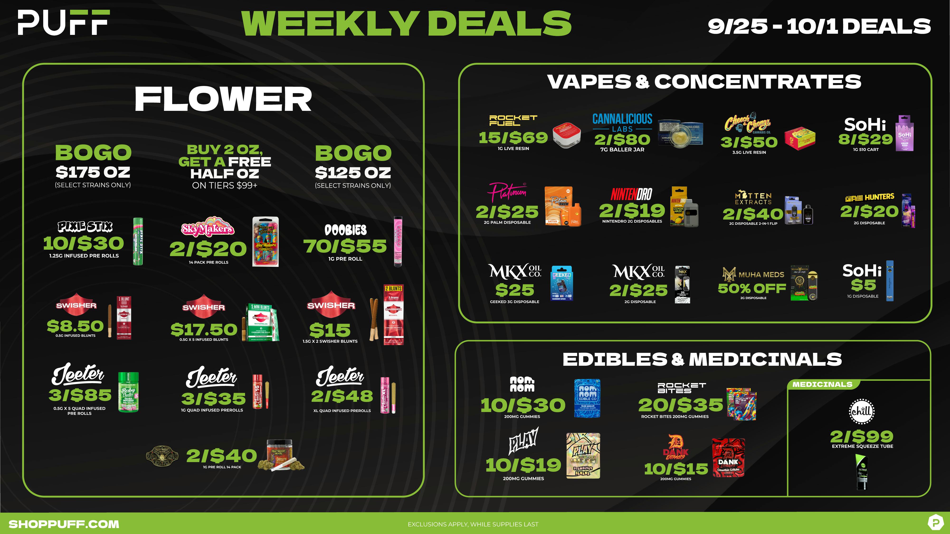 PUFF Monroe - RECREATIONAL 21+ NOW OPEN! 💚💨Puff's Weekly Deals 9/25-10/1 💨💚