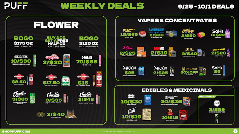 PUFF Monroe - RECREATIONAL 21+ NOW OPEN! 💚💨Puff's Weekly Deals 9/25-10/1 💨💚