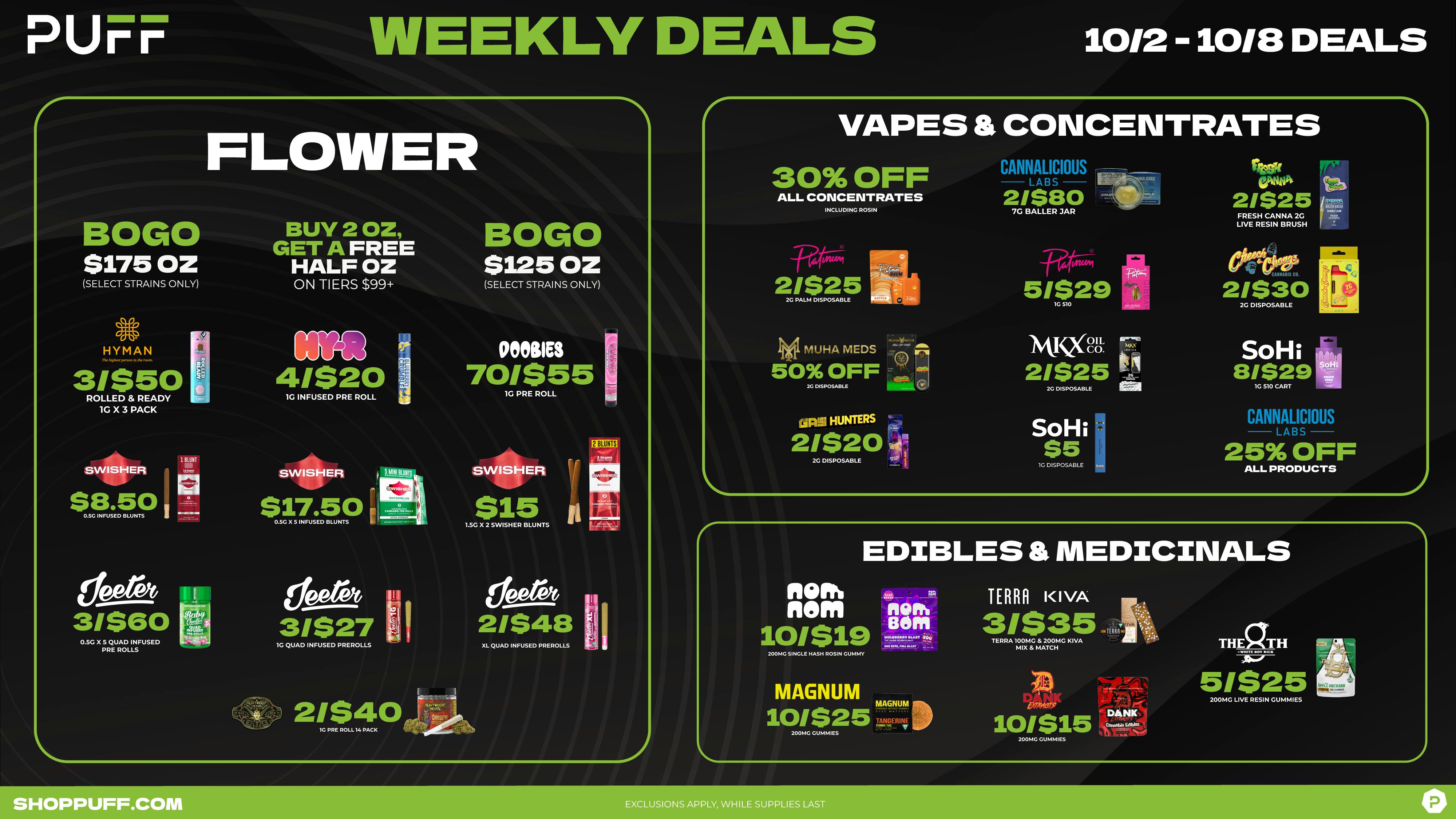 PUFF Monroe - RECREATIONAL 21+ NOW OPEN! 💚💨Puff's Weekly Deals 10/2-10/8 💨💚