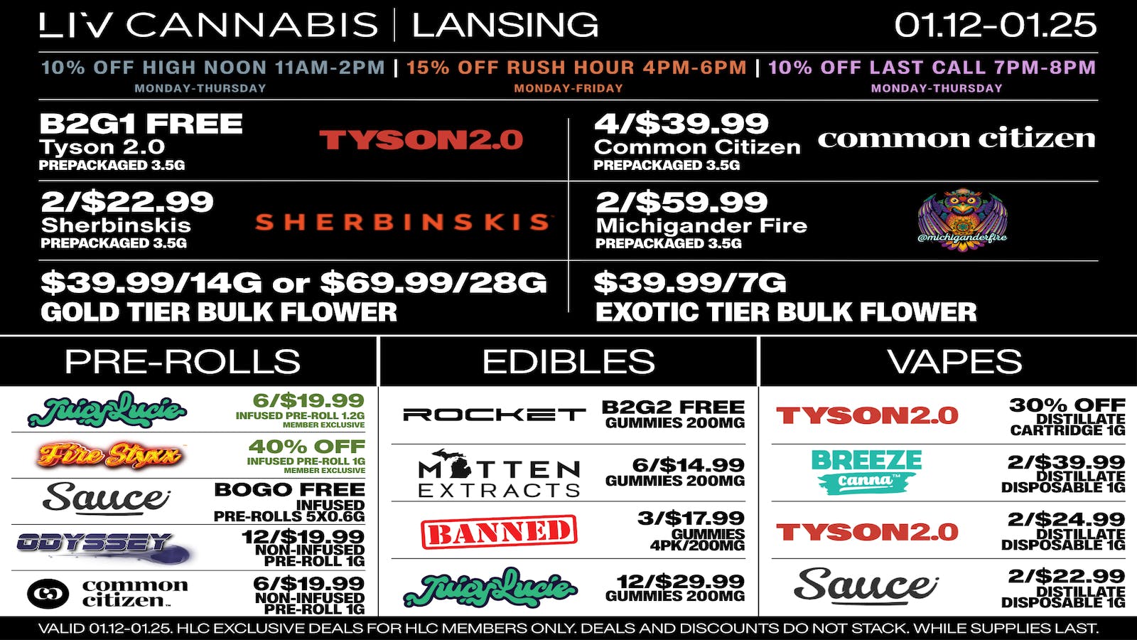 LIV Lansing Delivery 15% OFF RUSH HOUR 4PM-6PM
