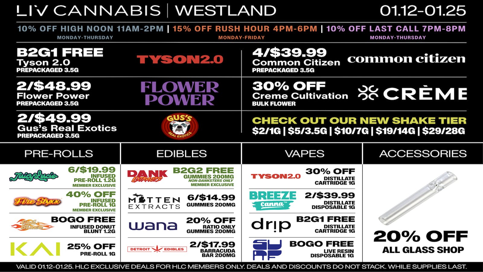 LIV Cannabis Westland 15% OFF RUSH HOUR 4PM-6PM