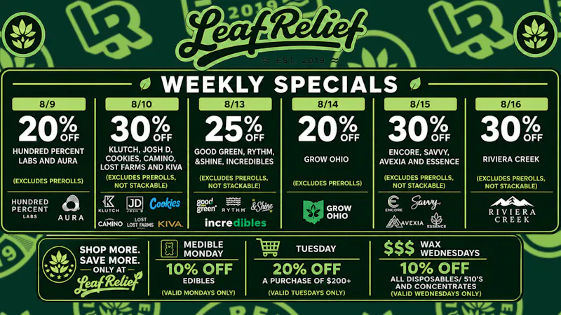 Leaf Relief - Youngstown 30% off Klutch, Josh D, Cookies, Camino, Lost Farm