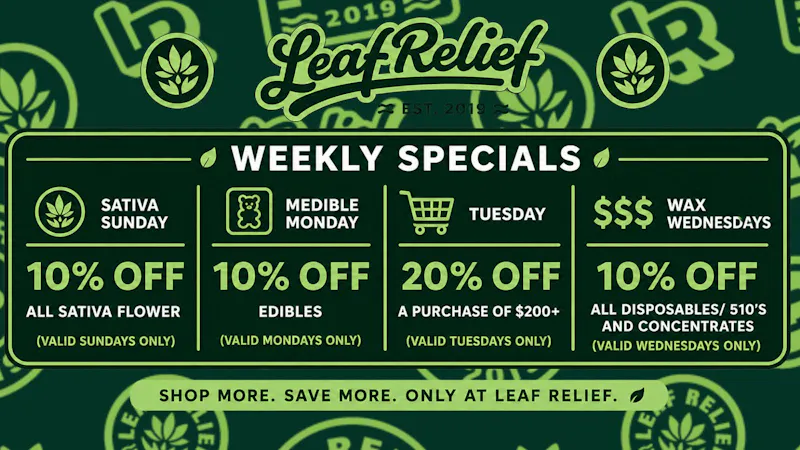 Leaf Relief 10% off all Sativa Flower