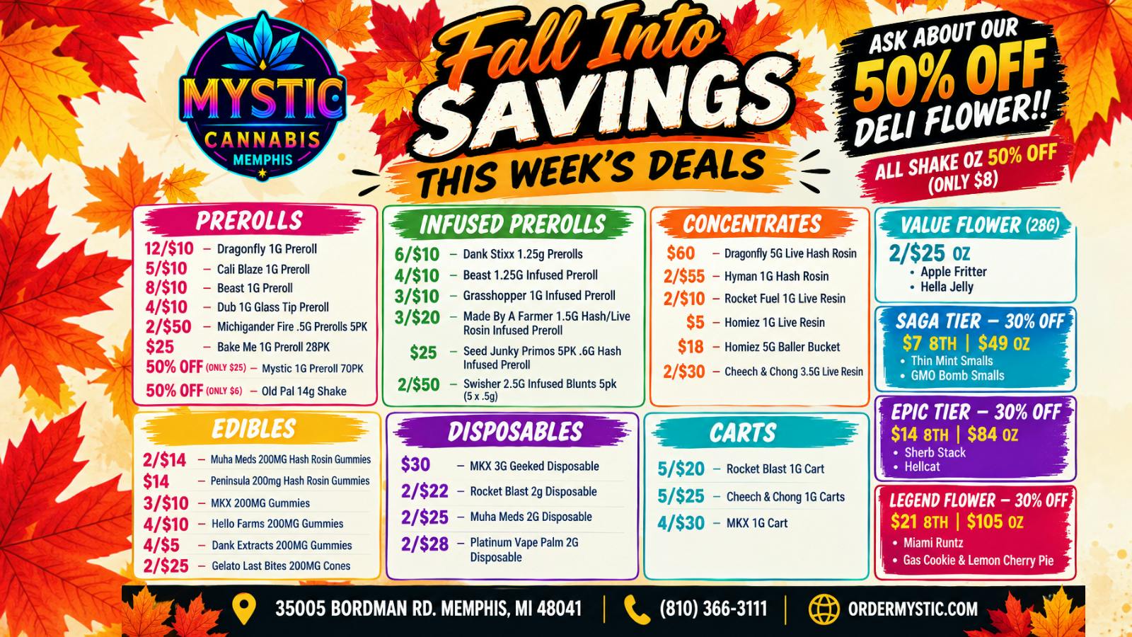 Mystic Cannabis of Memphis (formerly Joyology) Mystic Cannabis-Weekly Deals - 50% off Deli Flower
