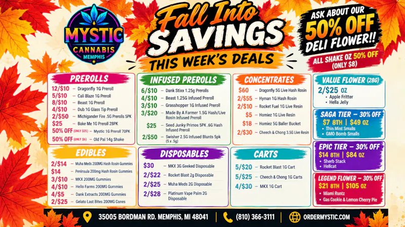 Mystic Cannabis of Memphis (formerly Joyology) Mystic Cannabis-Weekly Deals - 50% off Deli Flower