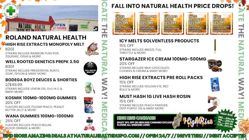 Roland Natural Health (Drive Thru 24/7) FALL INTO MAJOR PRICE DROPS AT NATURAL HEALTH!!💥